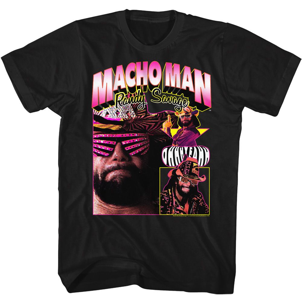 MACHO MAN-MACHO MAN MACHO COLLAGE-BLACK ADULT S/S TSHIRT