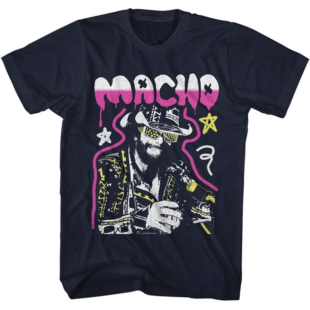 MACHO MAN-MACHO MAN GRAFFITI DISTRESSED-NAVY ADULT S/S TSHIRT