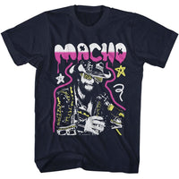 Thumbnail for MACHO MAN-MACHO MAN GRAFFITI DISTRESSED-NAVY ADULT S/S TSHIRT