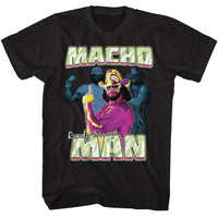 Thumbnail for MACHO MAN-MACHO MAN THREE PHOTOS COLLAGE-BLACK ADULT S/S TSHIRT