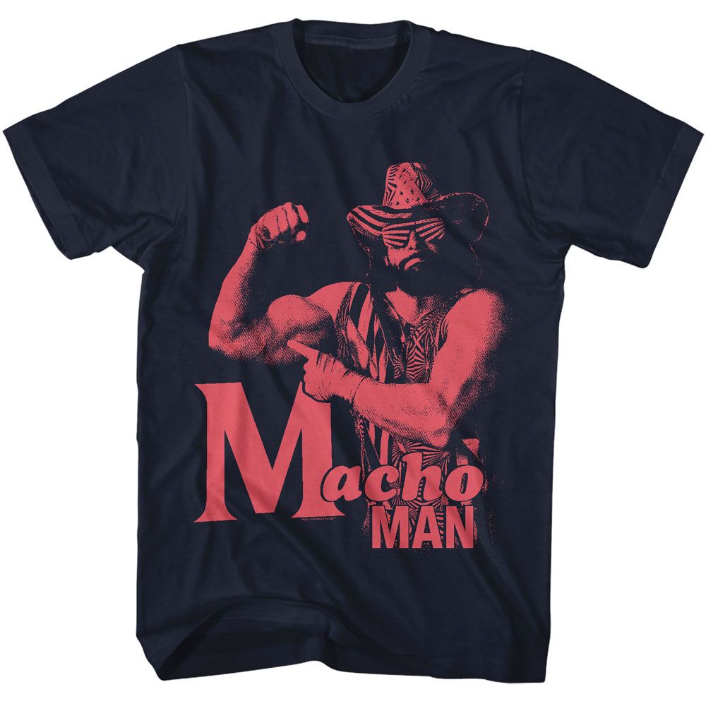MACHO MAN-MACHO MAN 1C-NAVY ADULT S/S TSHIRT