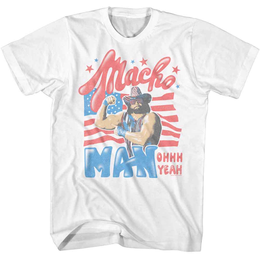 MACHO MAN-MACHO MAN STARS AND STRIPES-WHITE ADULT S/S TSHIRT