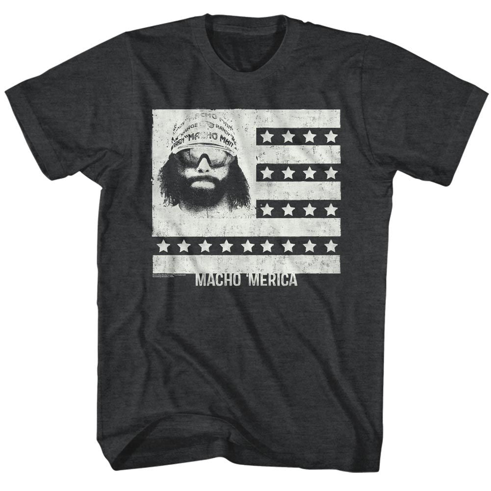 MACHO MAN-MERICAMAN-BLACK HEATHER ADULT S/S TSHIRT