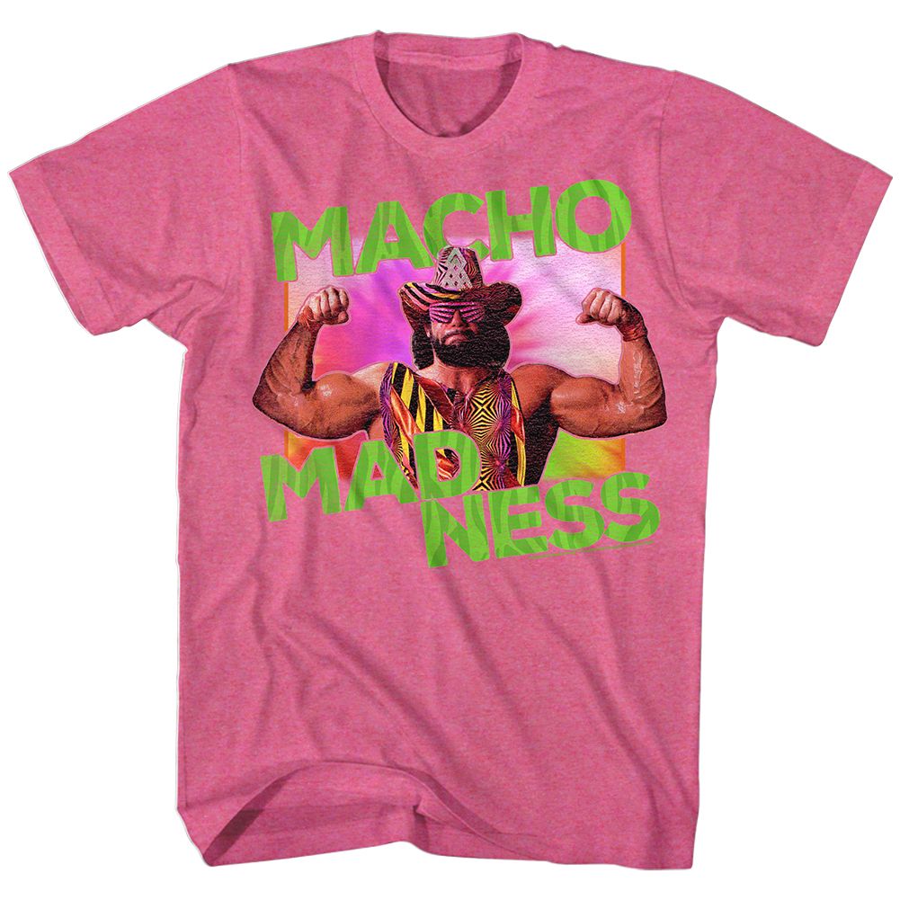 MACHO MAN-MADNESS-RETRO PINK HEATHER ADULT S/S TSHIRT