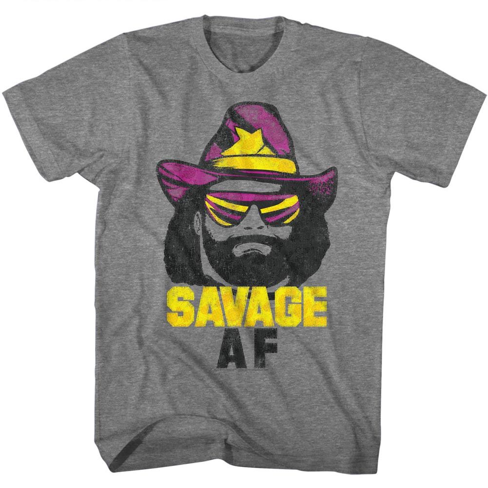 MACHO MAN-SAVAGE AF-GRAPHITE HEATHER ADULT S/S TSHIRT
