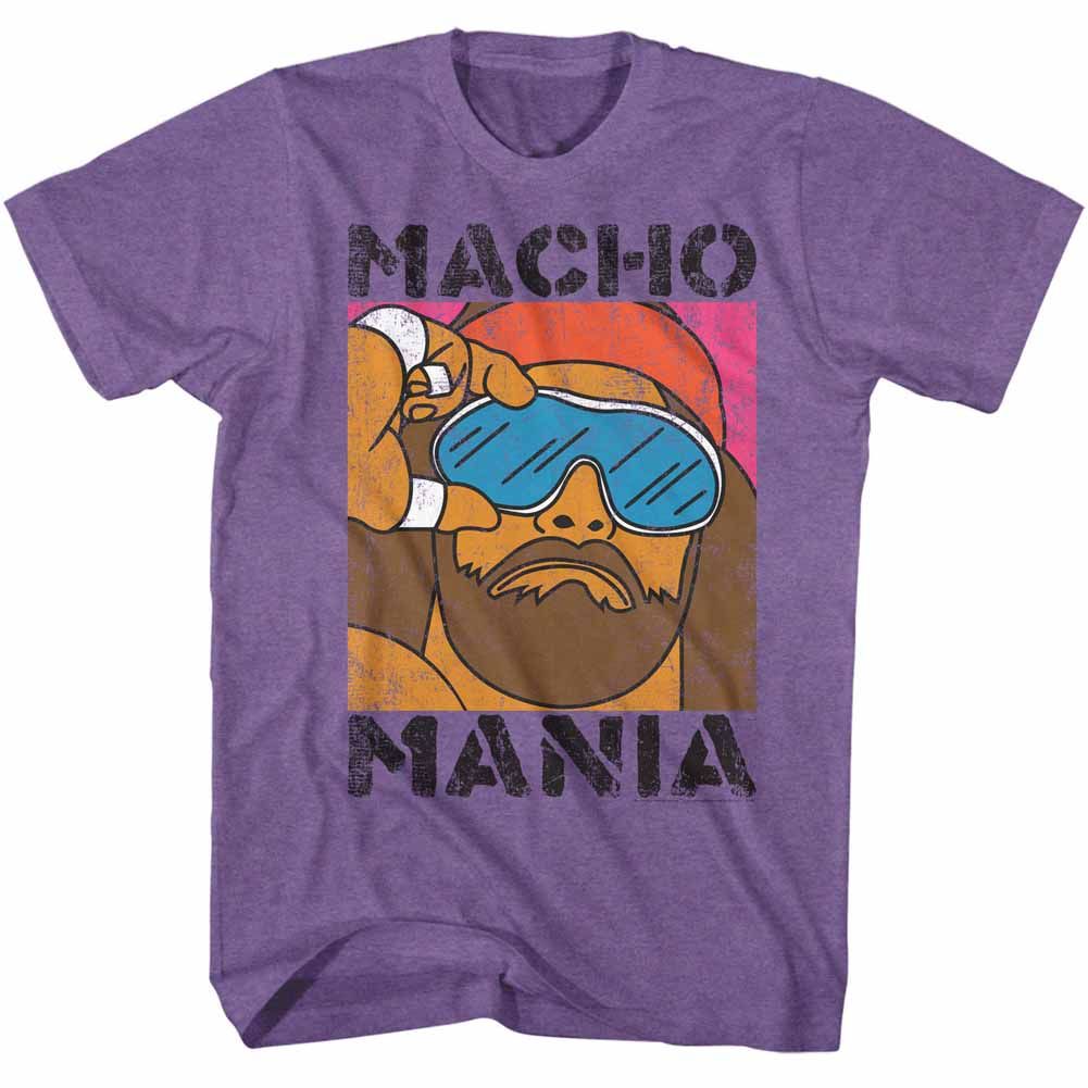 MACHO MAN-MANIA-PURPLE HEATHER ADULT S/S TSHIRT