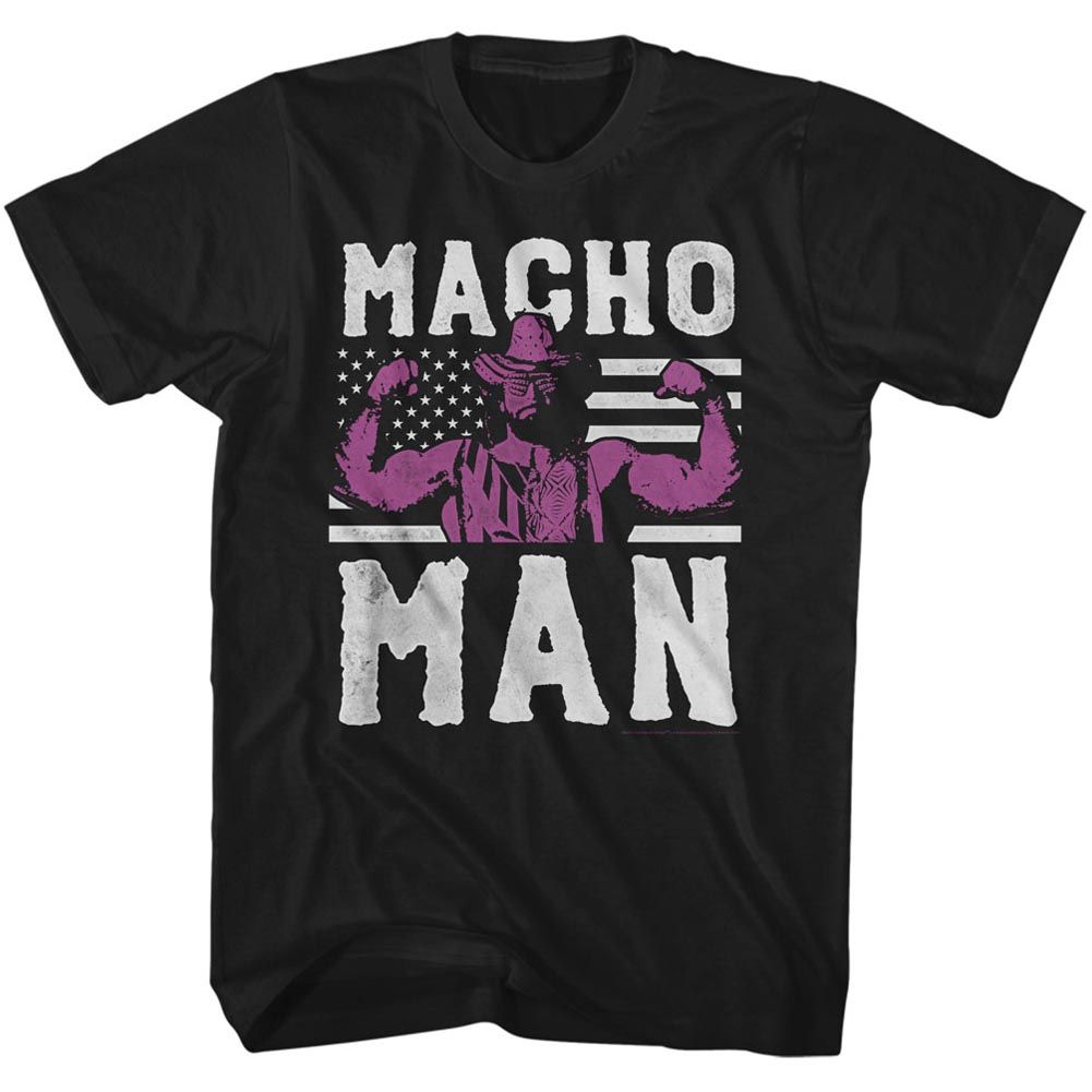 MACHO MAN-AMERICAN HERO-BLACK ADULT S/S TSHIRT