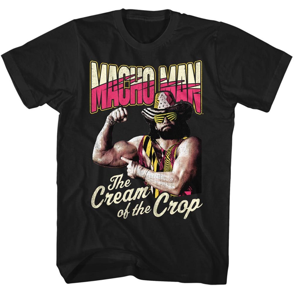MACHO MAN-CREAM OF THE CROP-BLACK ADULT S/S TSHIRT