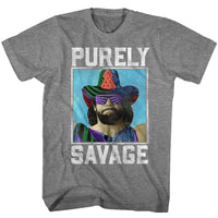 Thumbnail for MACHO MAN-PURELY SAVAGE-GRAPHITE HEATHER ADULT S/S TSHIRT