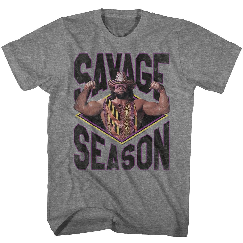 MACHO MAN-SAVAGE SEASON-GRAPHITE HEATHER ADULT S/S TSHIRT
