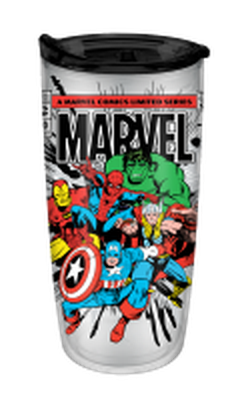 Marvel Comics Retro Group  20oz Double Wall Travel Tumbler w/ Slide Close Lid – 12 pc ppk ($4.75 each)