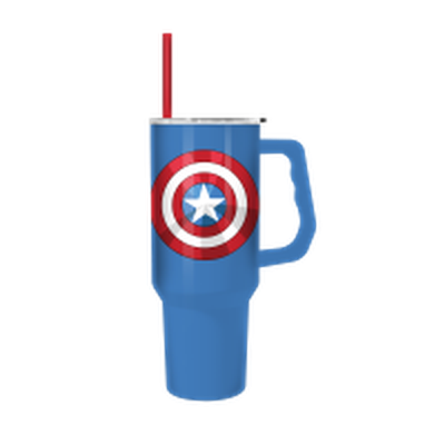 Captain America Classic Shield Stainless Steel Tumbler   40oz Stainless Steel Tumbler w Handle – 12 pc ppk ($13.75 each)