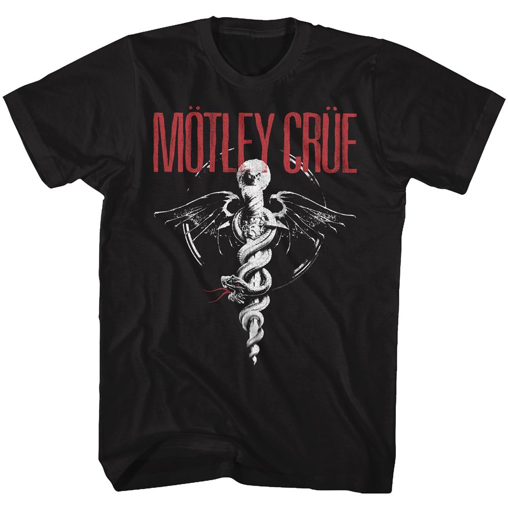 MOTLEY CRUE-RED LOGO BW-BLACK ADULT S/S TSHIRT