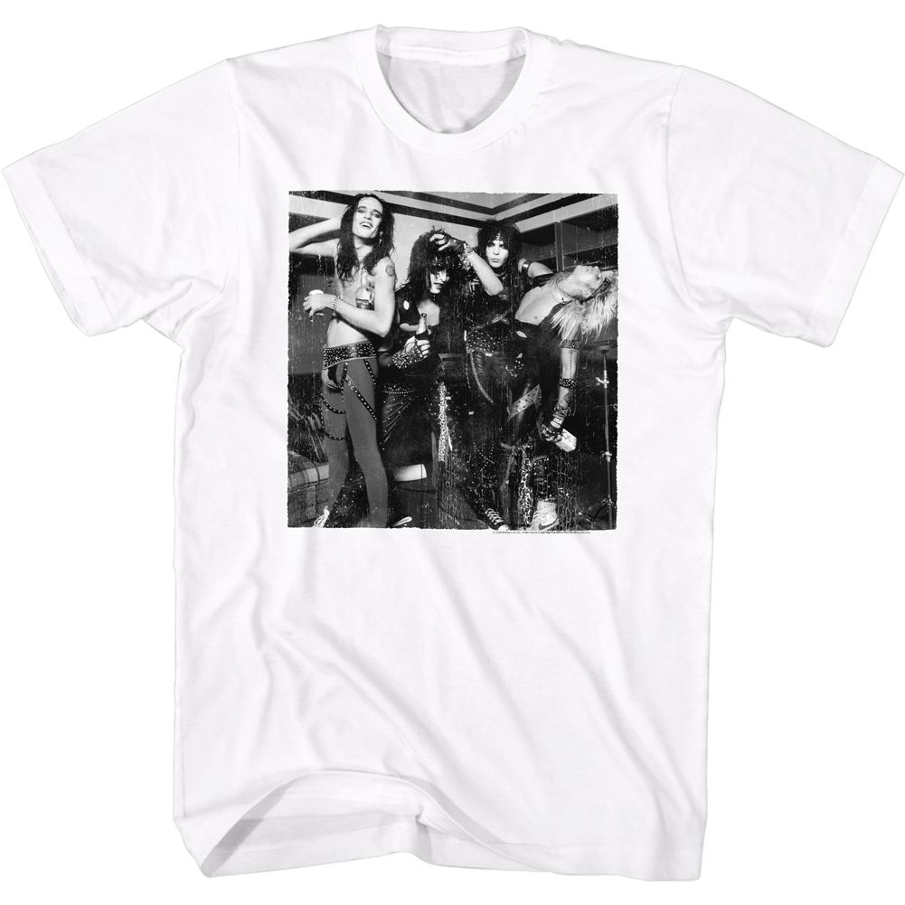 MOTLEY CRUE-BW BAND PIC-WHITE ADULT S/S TSHIRT