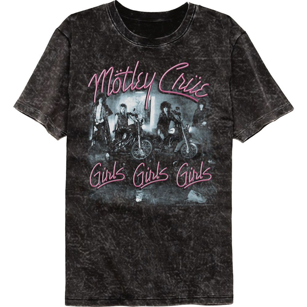 MOTLEY CRUE-MOTLEY CRUE GIRLS GIRLS GIRLS-MINERAL WASH BLACK ADULT S/S TSHIRT