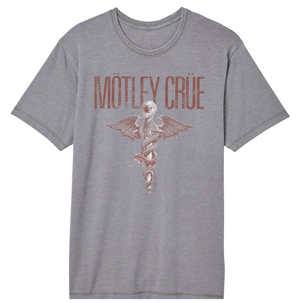 MOTLEY CRUE-MOTLEY CRUE FEEL GOOD CADUCEUS-GRAY ADULT S/S VINTAGE WASH TSHIRT