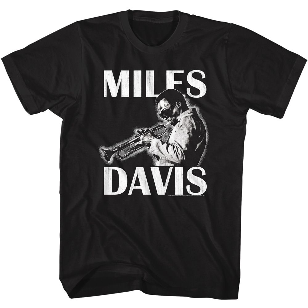 MILES DAVIS-MILES DAVIS PLAYING THE TRUMPET-BLACK ADULT S/S TSHIRT