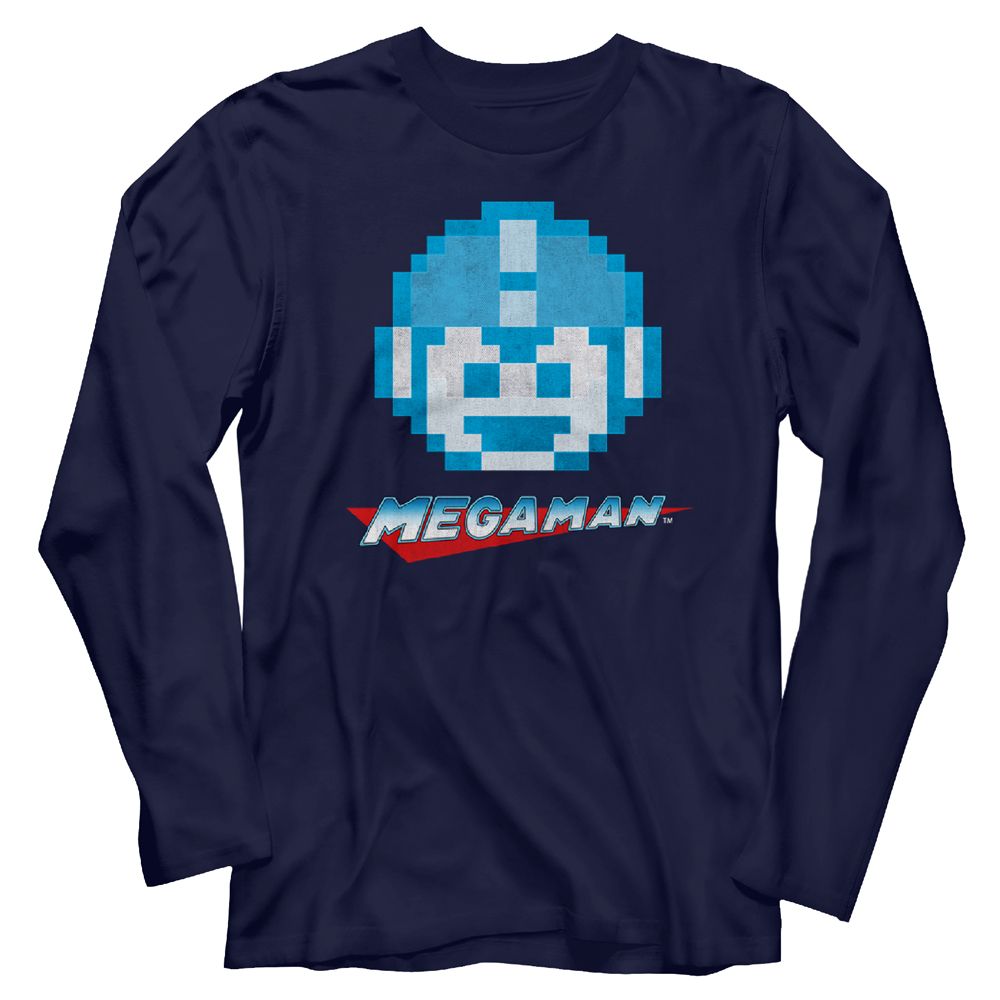 MEGA MAN-MEGAFACE-NAVY ADULT L/S TSHIRT
