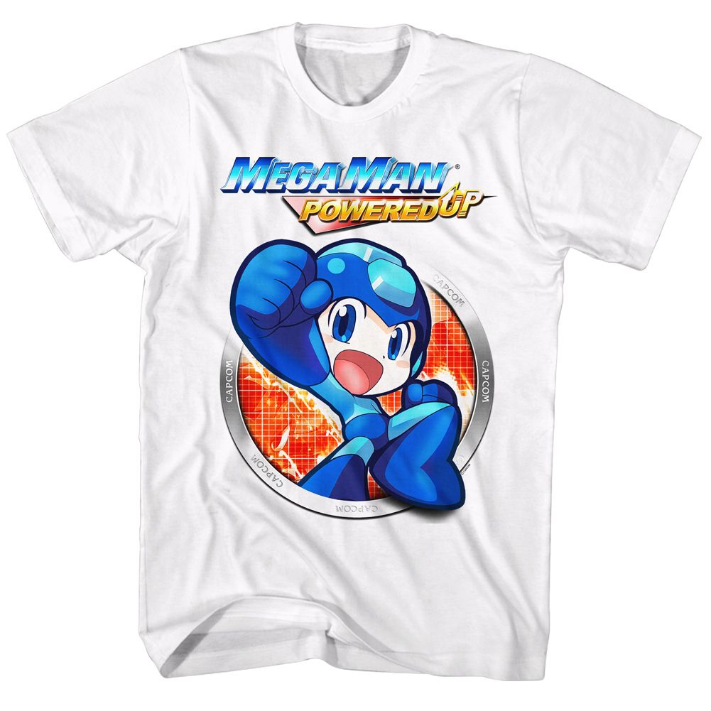 MEGA MAN-POWERED UP-WHITE ADULT S/S TSHIRT