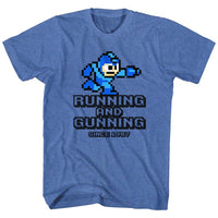 Thumbnail for MEGA MAN-RUNNING AND GUNNING-ROYAL HEATHER ADULT S/S TSHIRT