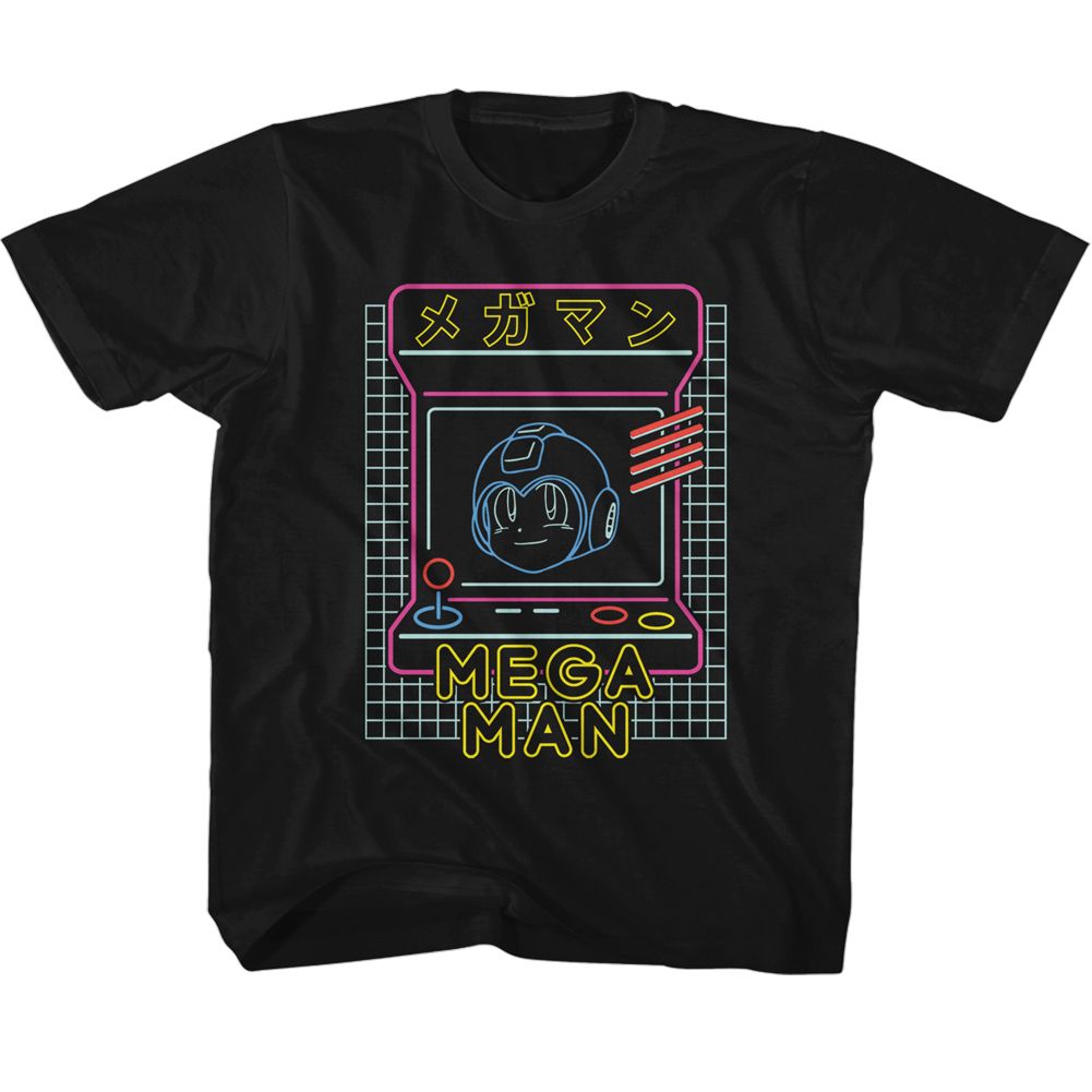 MEGA MAN-MEGA MAN NEON ARCADE-BLACK YOUTH S/S TSHIRT