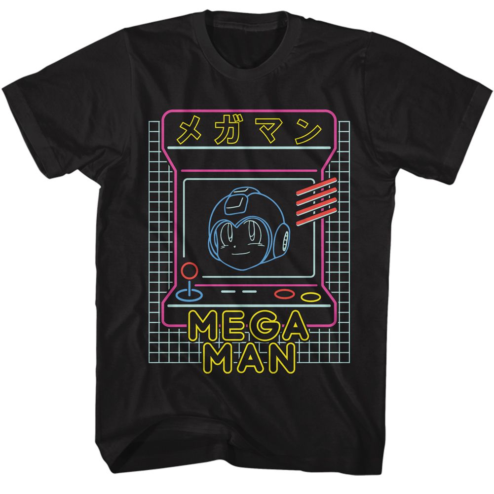 MEGA MAN-MEGAMAN NEON ARCADE-BLACK ADULT S/S TSHIRT