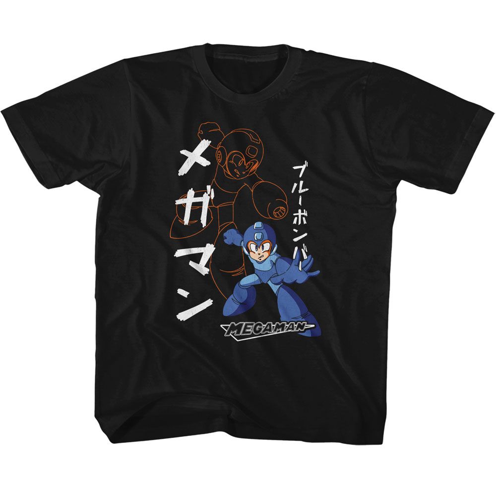 MEGA MAN-MEGA MAN SOLID AND OUTLINE-BLACK YOUTH S/S TSHIRT