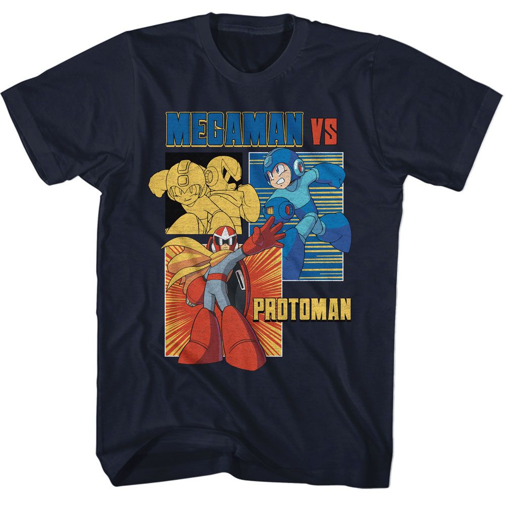 MEGA MAN-MEGA MAN VS PROTOMAN-NAVY ADULT S/S TSHIRT
