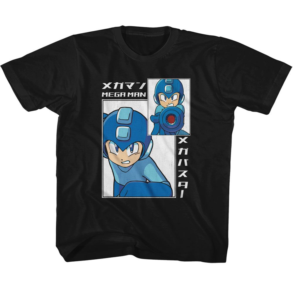 MEGA MAN-MEGA MAN BIG AND SMALL RECTANGLE-BLACK YOUTH S/S TSHIRT