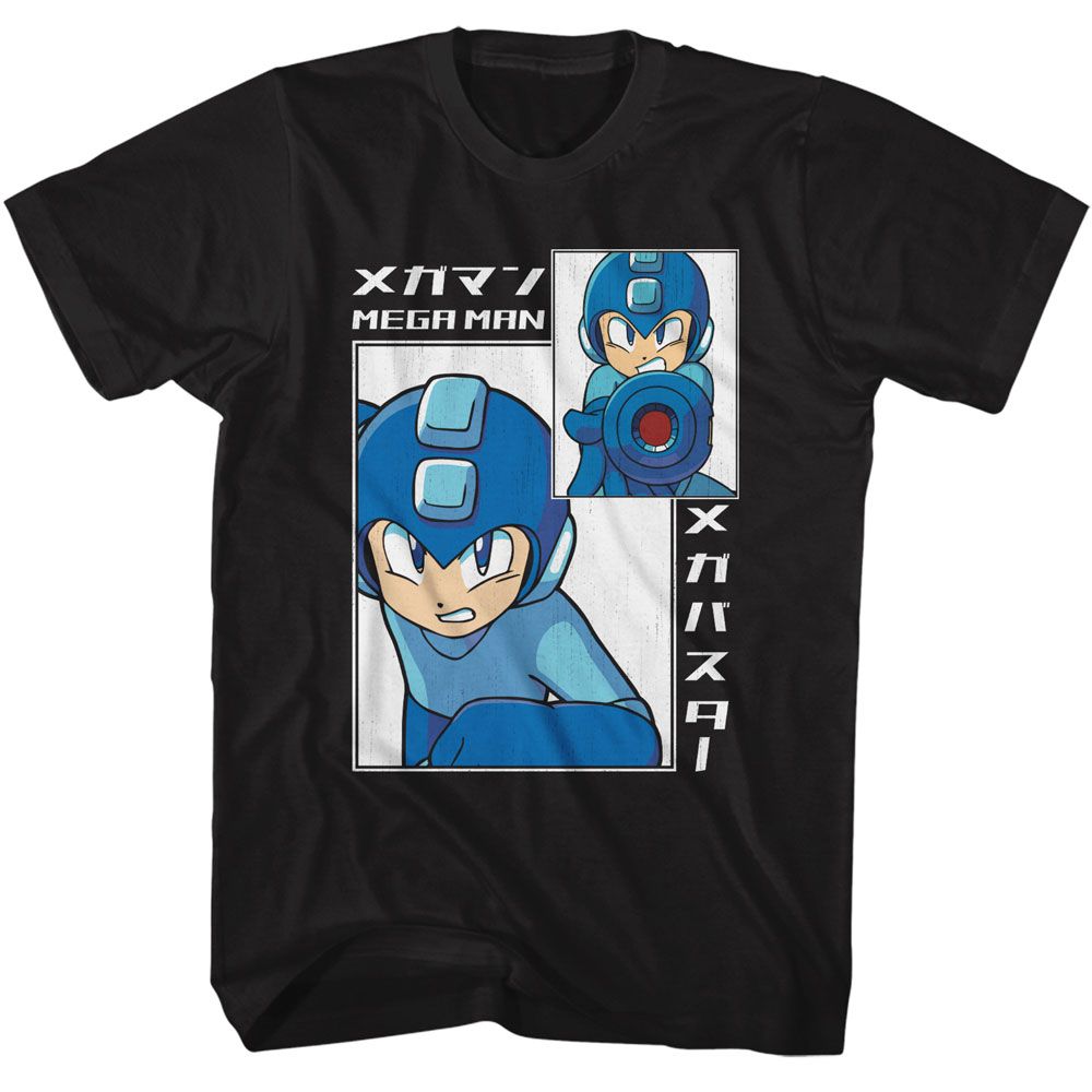 MEGA MAN-MEGA MAN BIG AND SMALL RECTANGLE-BLACK ADULT S/S TSHIRT