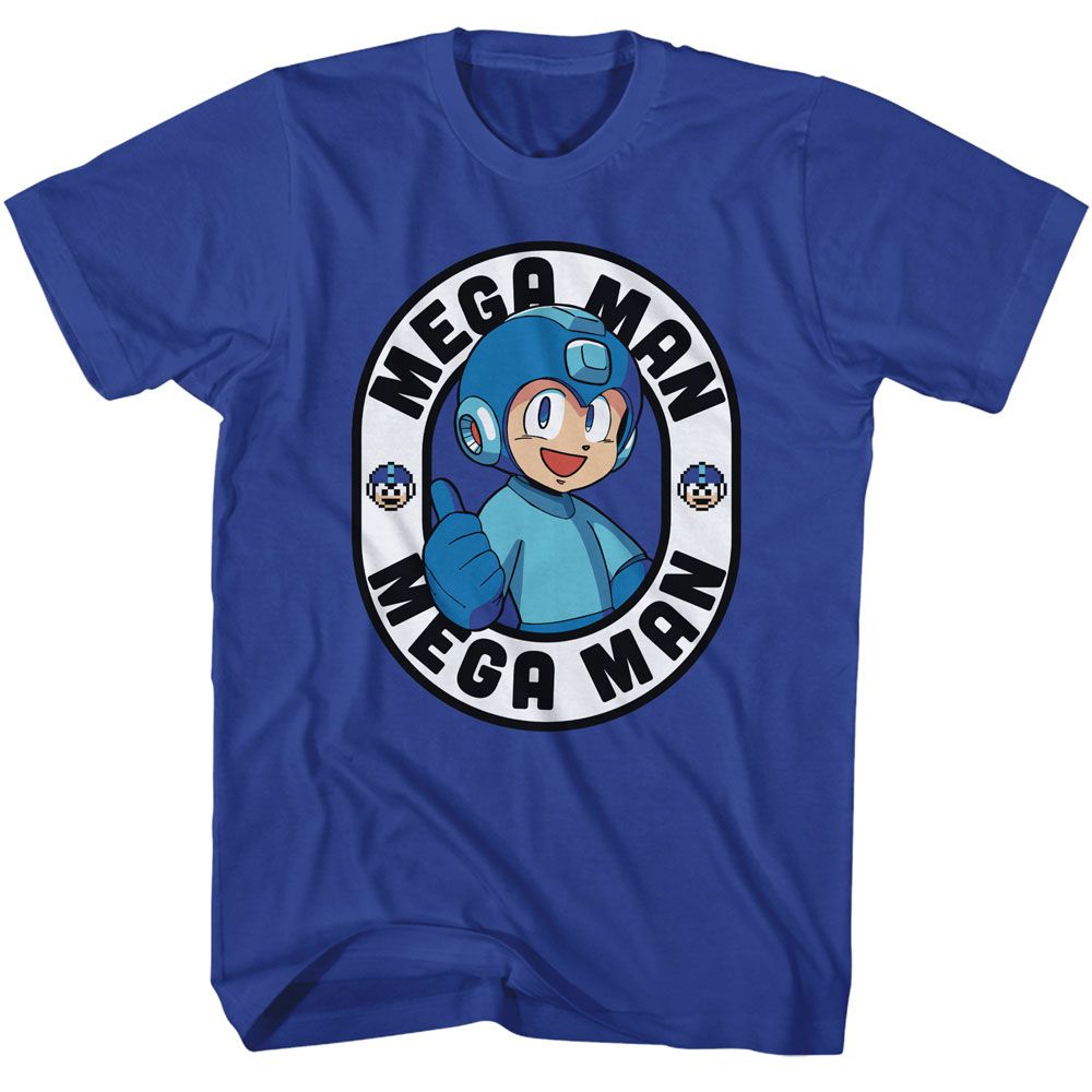 MEGA MAN-MEGA MAN THUMBS UP OVAL-ROYAL ADULT S/S TSHIRT