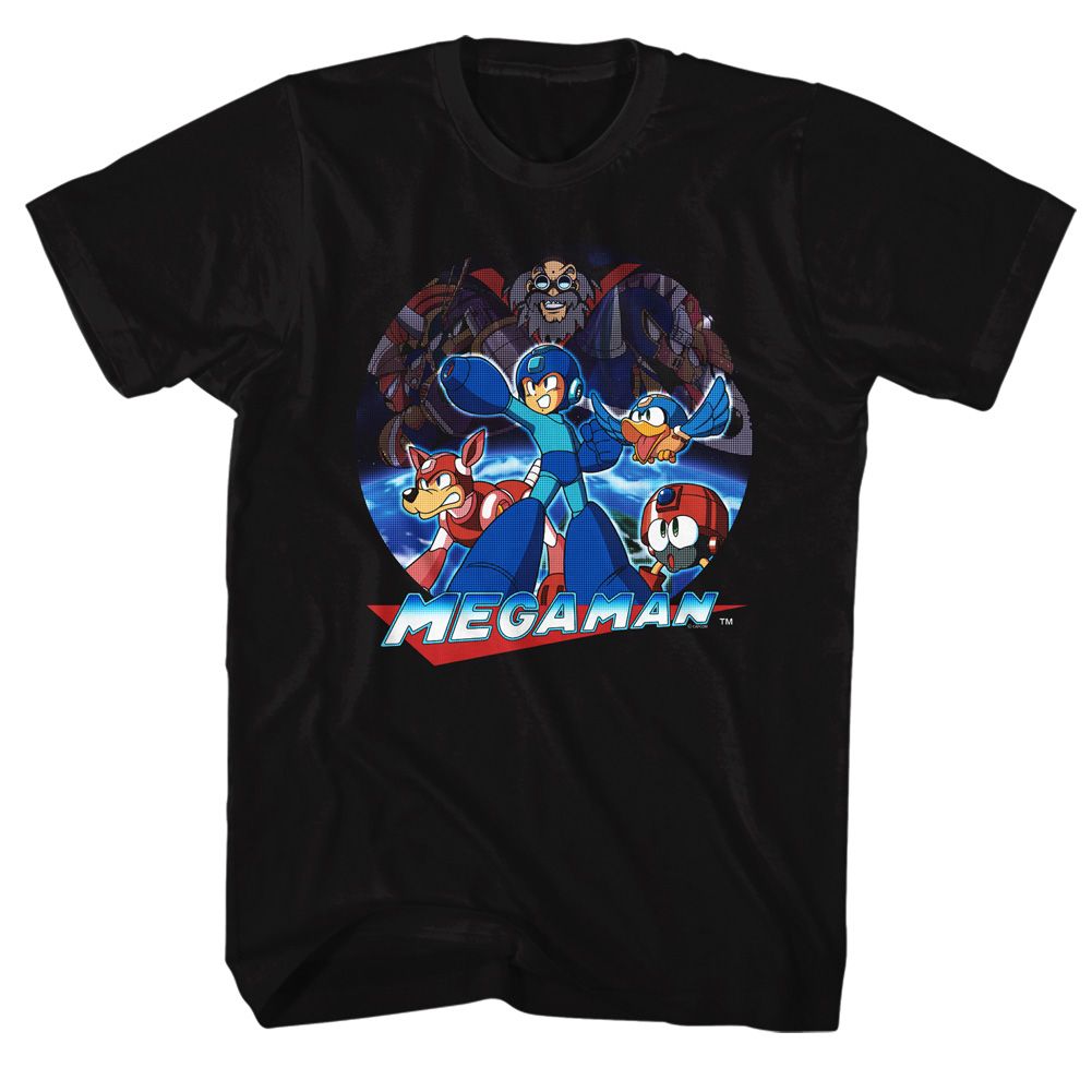 MEGA MAN-MEGAMAN COLLAGE-BLACK ADULT S/S TSHIRT