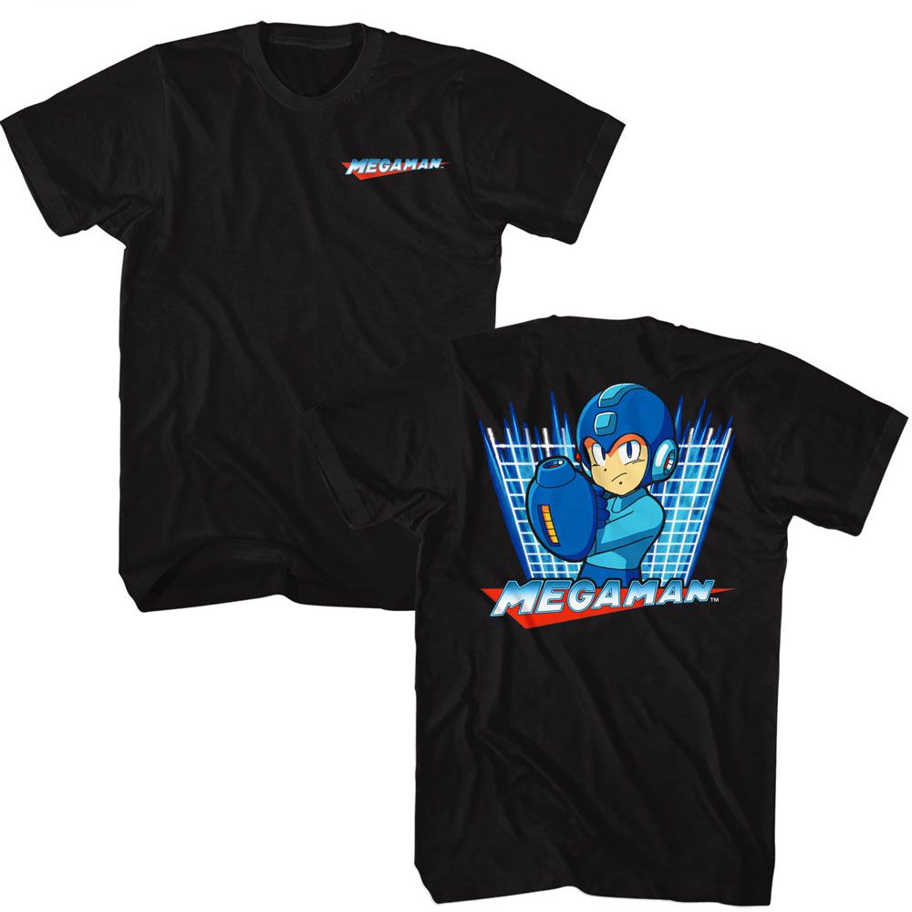 MEGA MAN-MEGA MAN BB1 FRONT BACK-BLACK ADULT S/S TSHIRT