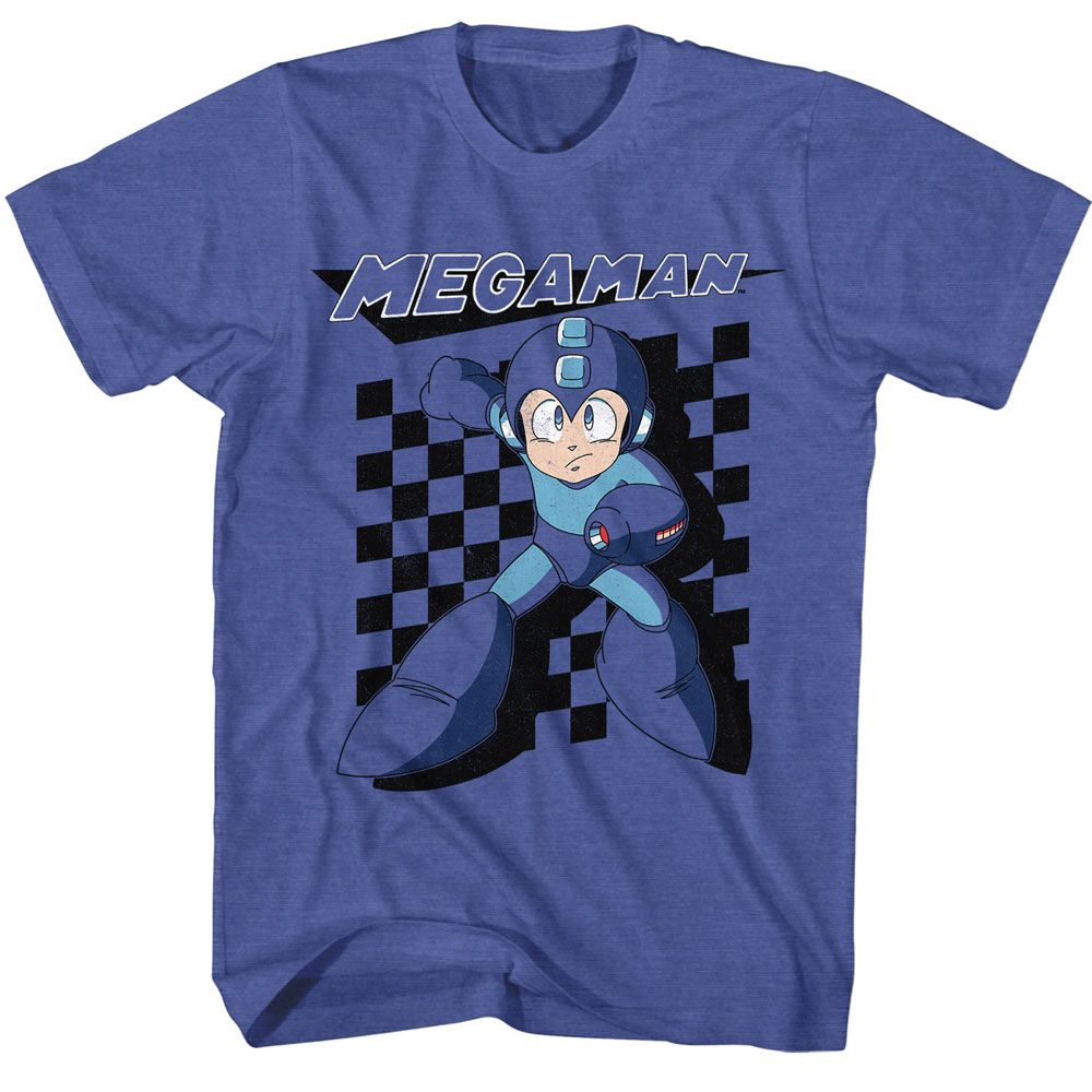 MEGA MAN-MEGA MAN CHECKERED-ROYAL HEATHER ADULT S/S TSHIRT