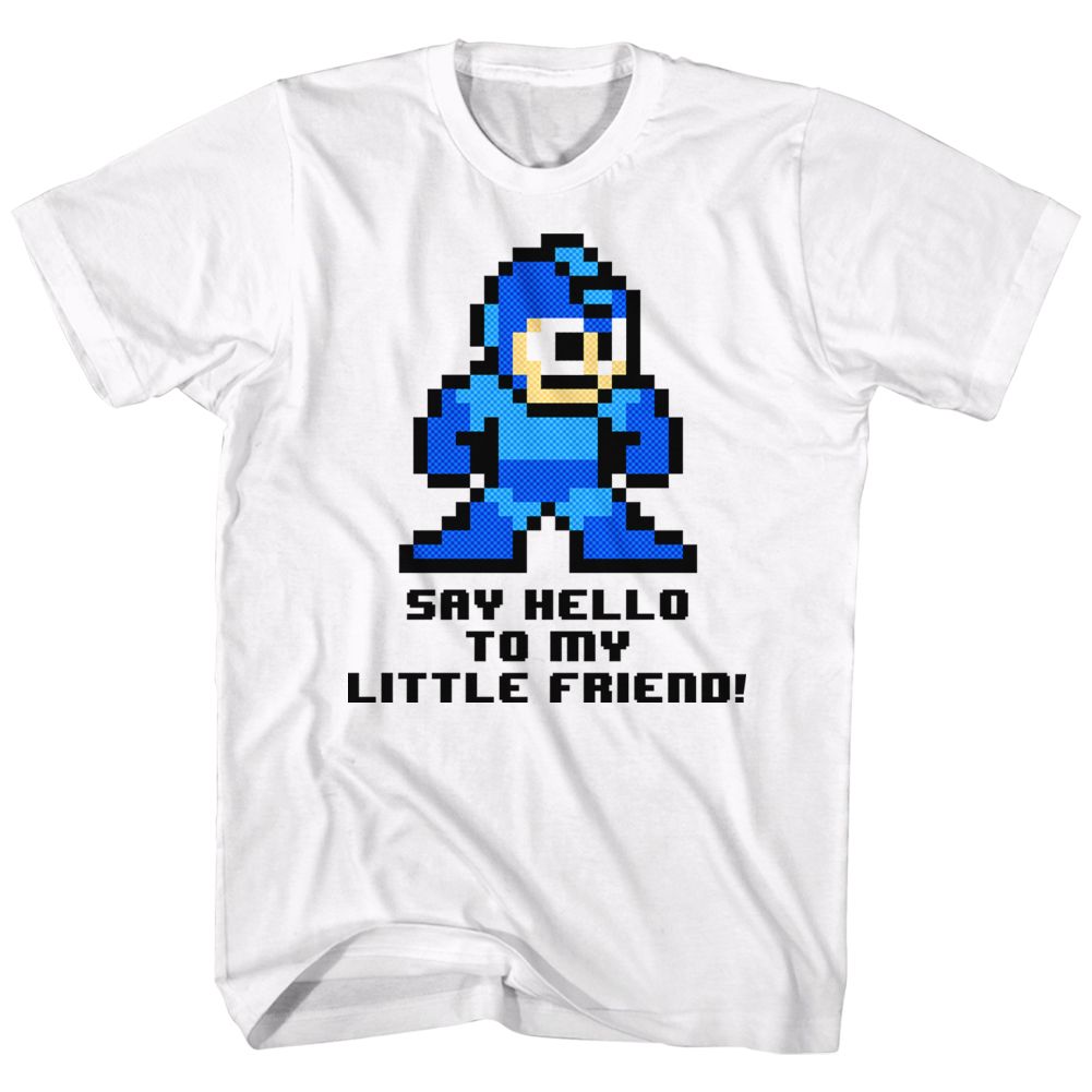 MEGA MAN-SAY HELLO TO MY LITTLE FRIEND-WHITE ADULT S/S TSHIRT
