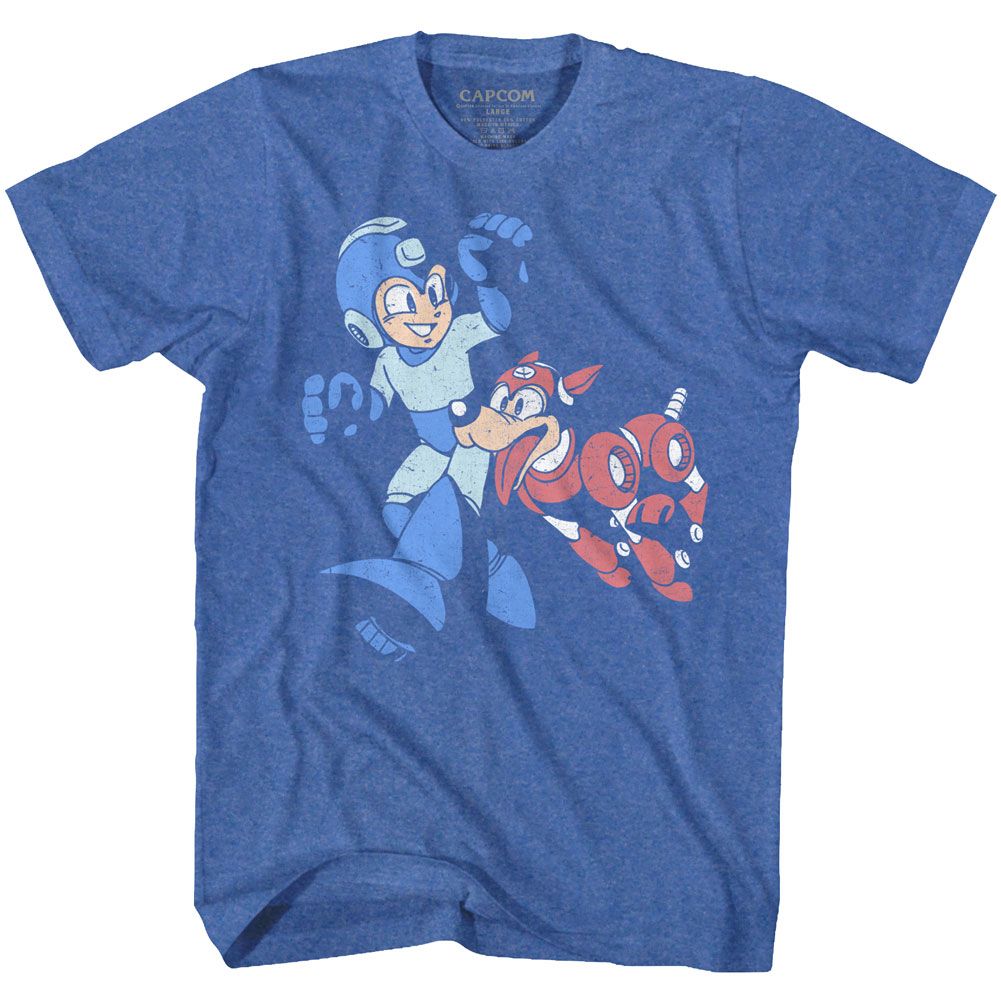 MEGA MAN-LETS GOOOO-ROYAL HEATHER ADULT S/S TSHIRT
