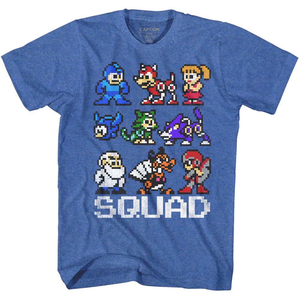 MEGA MAN-SQUAD-ROYAL HEATHER ADULT S/S TSHIRT