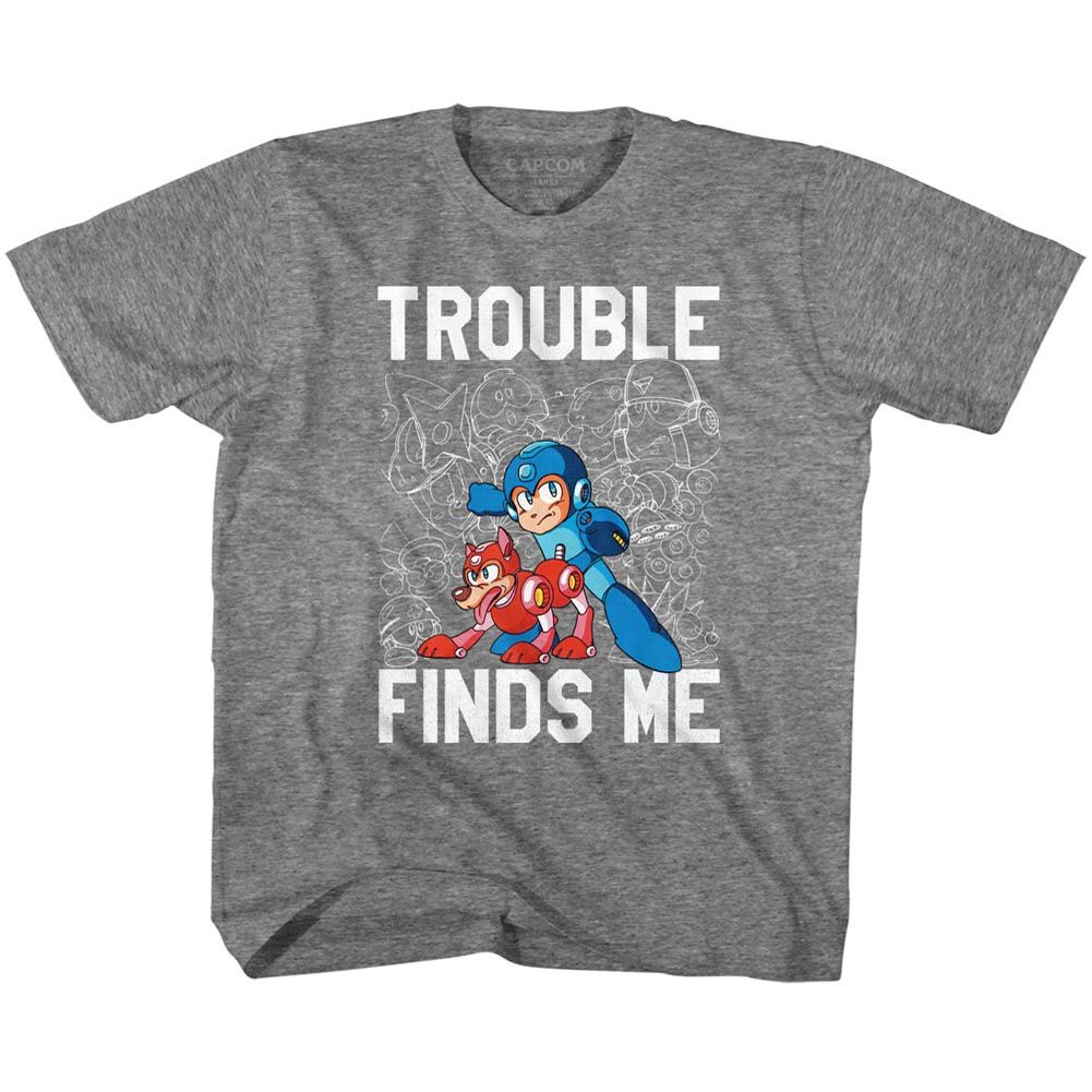 MEGA MAN-TROUBLE-GRAPHITE HEATHER YOUTH S/S TSHIRT