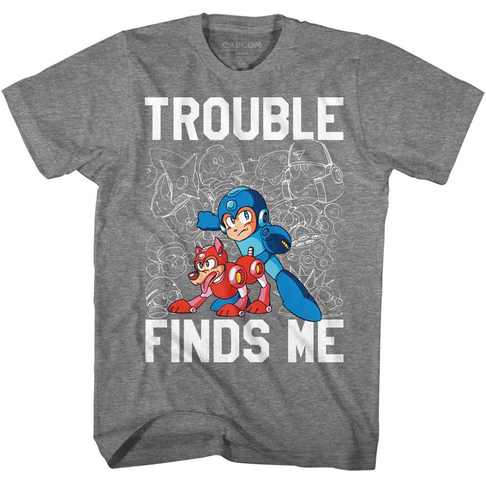 MEGA MAN-TROUBLE-GRAPHITE HEATHER ADULT S/S TSHIRT