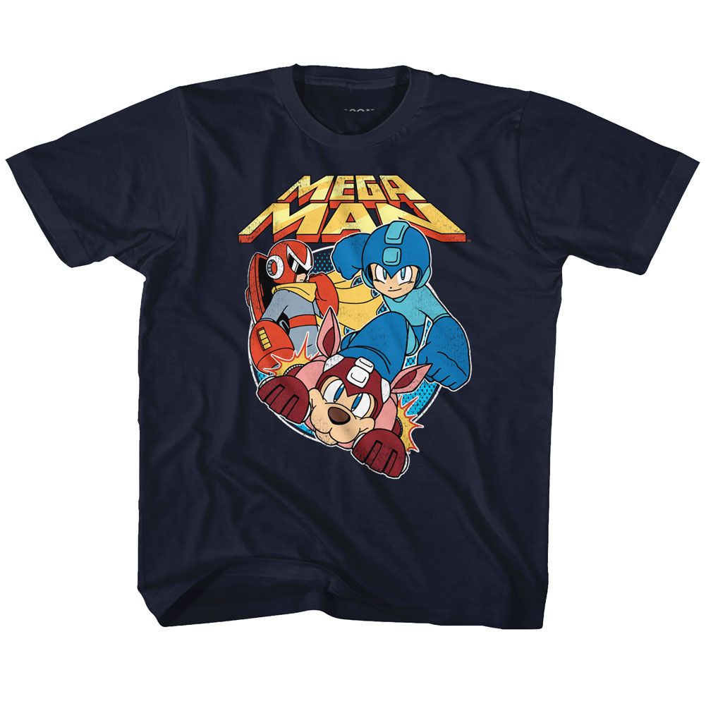 MEGA MAN-FLAT COLORS-NAVY YOUTH S/S TSHIRT