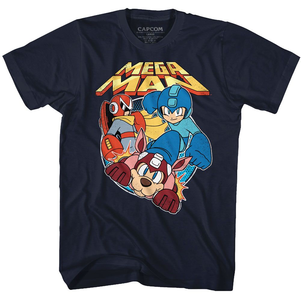 MEGA MAN-FLAT COLORS-NAVY ADULT S/S TSHIRT