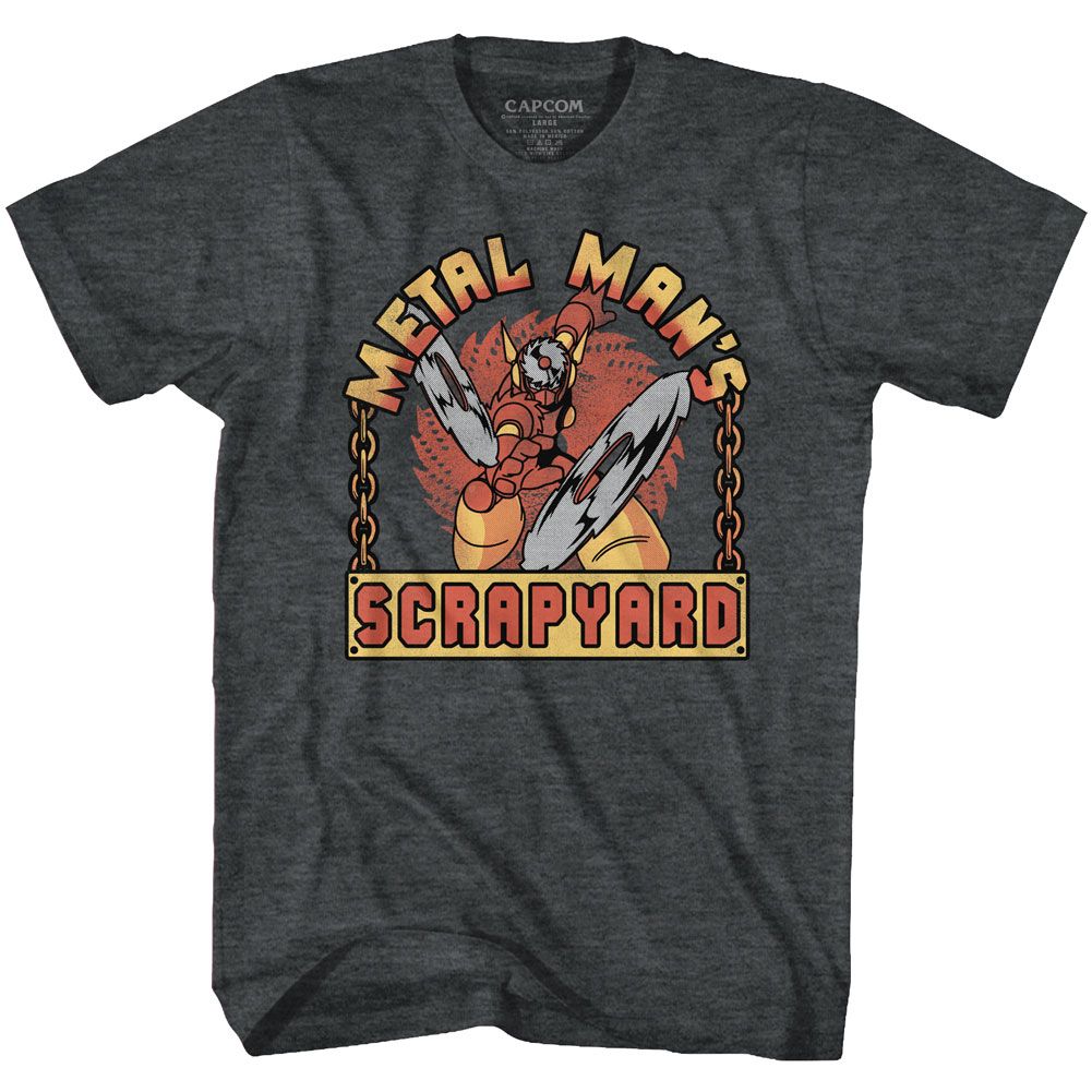 MEGA MAN-SCRAPYARD SIGN-BLACK HEATHER ADULT S/S TSHIRT