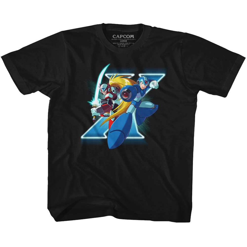 MEGA MAN-X AND ZERO-BLACK YOUTH S/S TSHIRT