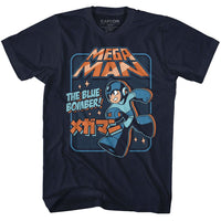 Thumbnail for MEGA MAN-GRAPHIC BLU BOMBER-NAVY ADULT S/S TSHIRT