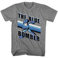 Thumbnail for MEGA MAN-BLUE BOMBER STRIPES-GRAPHITE HEATHER ADULT S/S TSHIRT