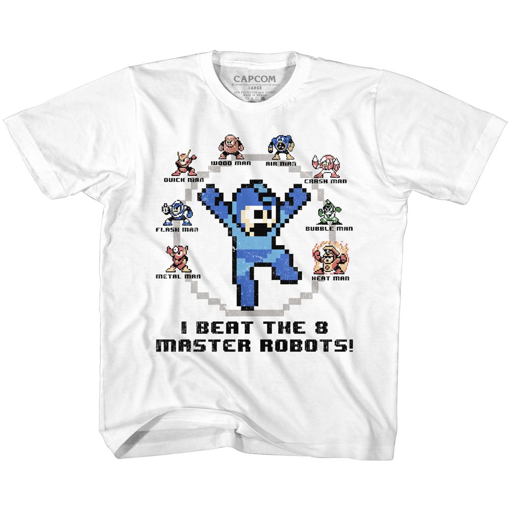 MEGA MAN-8 MASTER ROBOTS-WHITE YOUTH S/S TSHIRT