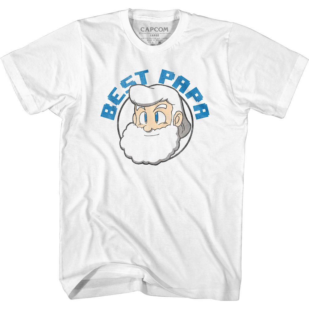 MEGA MAN-BEST PAPA-WHITE ADULT S/S TSHIRT