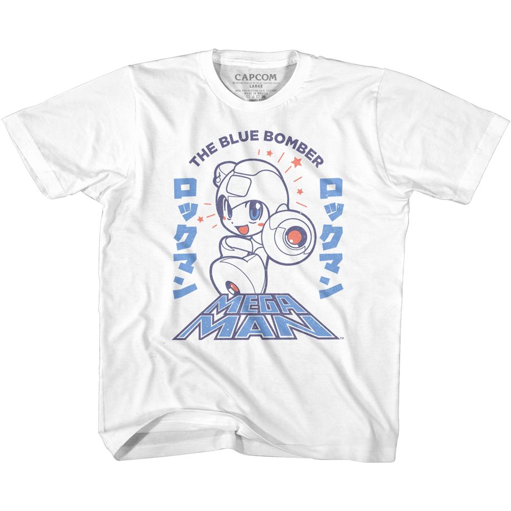 MEGA MAN-MEGAMAN BLUE BOMBER-WHITE YOUTH S/S TSHIRT