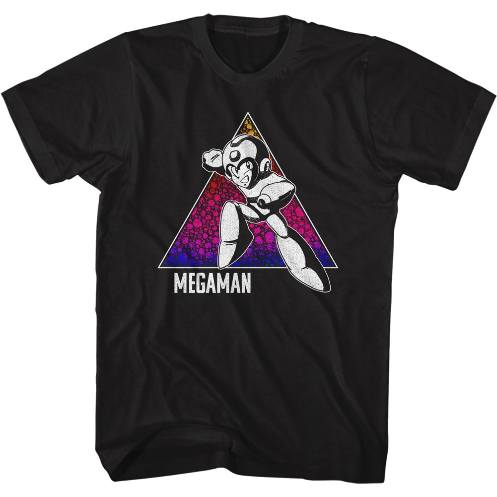 MEGA MAN-COLOR TRIANGLE-BLACK ADULT S/S TSHIRT