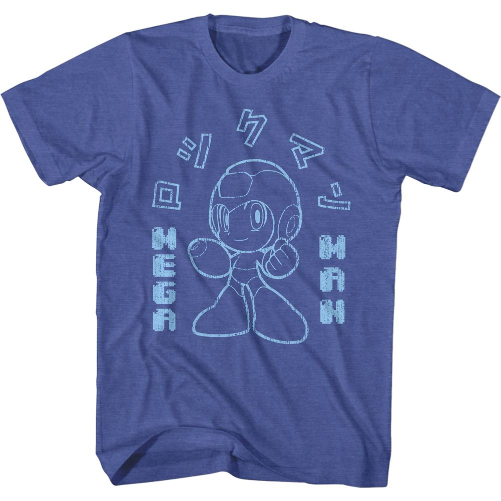 MEGA MAN-JAPANESE TEXT-ROYAL HEATHER ADULT S/S TSHIRT